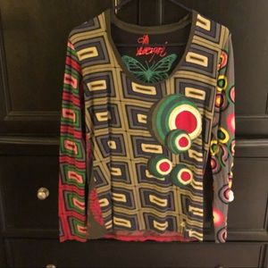 Desigual Long Sleeve Embroidered Top Sz L